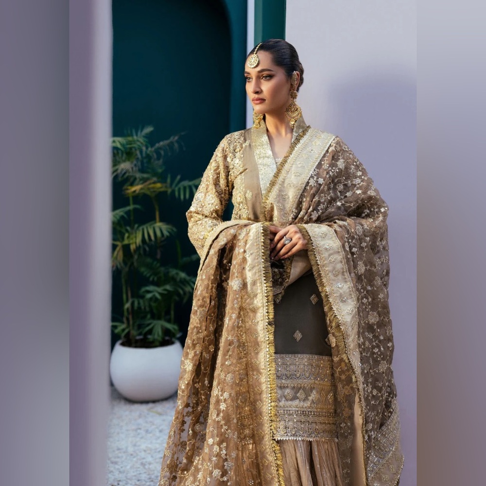 Elegant Gold and Cream Embroidered 3pcs outfit!